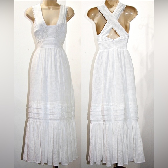 Magaschoni Dresses & Skirts - Magaschoni Organic Cotton White Maxi Dress Boho Lace Cross Back Cottagecore 2‎